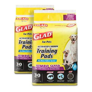glad for pets jumbo-size charcoal puppy pads | black training pads that absorb & neutralize urine instantly | new & improved quality puppy pee pads, 30 count - 2 pack (60 pads total)