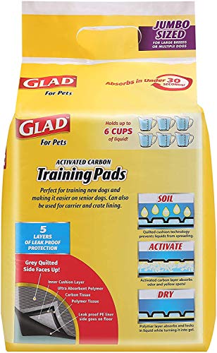 Glad for Pets JUMBO-SIZE Charcoal Puppy Pads | Black Training Pads That ABSORB & Neutralize Urine Instantly | New & Improved Quality Puppy Pee Pads, 30 Count - 2 Pack (60 Pads Total)