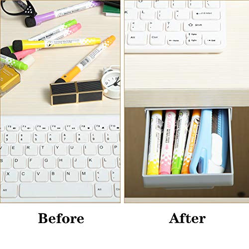 Boao 2 Pieces Desk Pencil Drawer Organizer Self-Adhesive Drawer Pencil Tray Pop-Up Latent Desktop Drawer Tray Expandable Under The Table Drawer Organizer for Office School Home Desk, 2 Sizes (Gray)