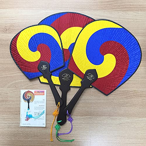 NDM Korean Traditional Fan Taegeuk Pattern Folk Fan 태극 부채 3종 Korea Souvenir L M S Size Set + Book Mark Gift