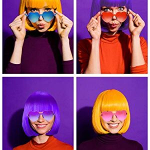 12 Pcs Party Wigs and Sunglass, Neon Short Bob Hair Colorful Bachelorette Cosplay Wig Heart Sunglasses for Party Favors
