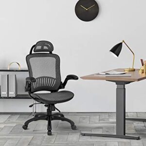 Office Chair Ergonomic Desk Chair Mesh Computer Chair with Lumbar Support Headrest Flip UP Arms Rolling Swivel Adjustable Task Chair for Adults(Grey)