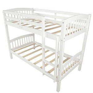 CJLMN Twin Over Twin Bunk Beds, Convertible Into Two Individual Solid Wood Beds, Children Twin Sleeping Bedroom Furniture Ladder and Safety Rail for Kids Boys & Girl, Easy Assembly (White)