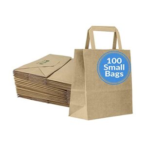 reli. 100 pack | 7"x3.15"x8" | small brown paper bags w/handles | kraft paper gift bags/shopping bags | brown paper bags for retail, merchandise, to go, parties