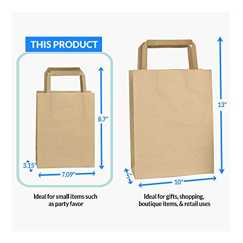 Reli. 100 Pack | 7"x3.15"x8" | Small Brown Paper Bags w/Handles | Kraft Paper Gift Bags/Shopping Bags | Brown Paper Bags for Retail, Merchandise, To Go, Parties