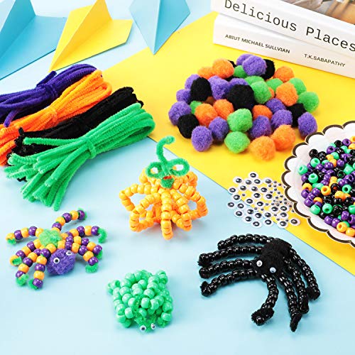 Halloween Pony Beads Plastic Beads Craft Beads Pipe Cleaners Chenille Stems Pompoms and Wiggle Eyes for Halloween Craft and Art DIY Decoration