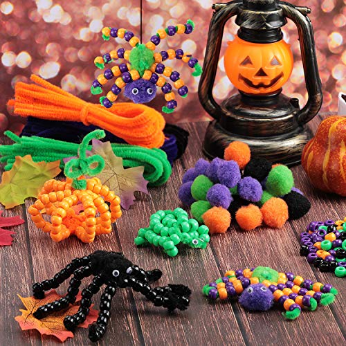 Halloween Pony Beads Plastic Beads Craft Beads Pipe Cleaners Chenille Stems Pompoms and Wiggle Eyes for Halloween Craft and Art DIY Decoration