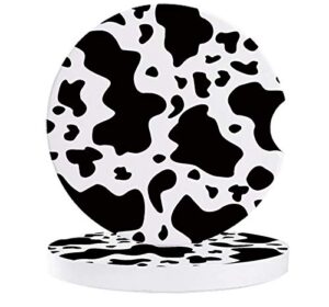 small car coasters 2 pack 2.56", absorbent stone coasters ceramic car cup coaster drink cup holder coasters cow print animal themed black and white
