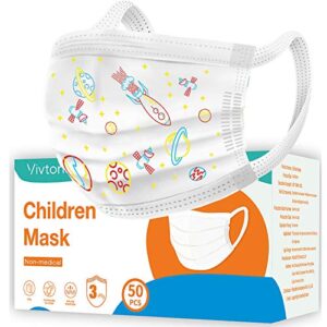 Vivtone Disposable Kids Face Mask, Wide Strap, 3-Ply, 50PCS, Space Ship