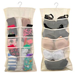 home-x hanging bra and sock 15-pocket closet organizer, wardrobe storage hanger for underwear, bra, socks - 30 inches long