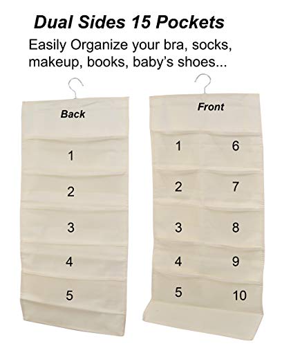 Home-X Hanging Bra and Sock 15-Pocket Closet Organizer, Wardrobe Storage Hanger for Underwear, Bra, Socks - 30 Inches Long