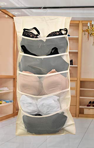 Home-X Hanging Bra and Sock 15-Pocket Closet Organizer, Wardrobe Storage Hanger for Underwear, Bra, Socks - 30 Inches Long