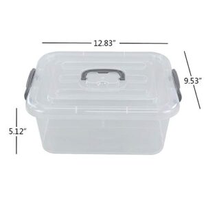 Zerdyne 2 Packs 8 L Clear Plastic Storage Boxes with Grey Handle