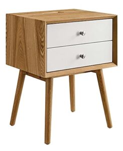 modway ember wood nightstand, natural white