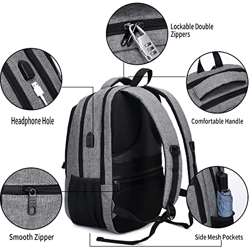 QINOL Travel Laptop Backpack, Business Anti Theft Durable Laptop Backpack with USB Charging Port, Water Resistant College Bag Computer Bag Gifts for Men Women Fits 15.6 Inch Notebook