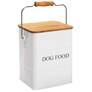 brabtod dog food storage container dog treats jar, metal food treats tin for dog, pet snacks canisters with wooden lid/handle/sevice scoop,hold 5-6 lbs