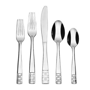 koomade checkers silverware set for 4, 20-piece flatware (dinner fork, salad fork, knife, spoon, teaspoon) dishwasher safe