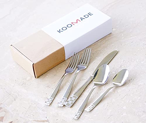 KOOMADE CHECKERS Silverware Set for 4, 20-piece Flatware (Dinner Fork, Salad Fork, Knife, Spoon, Teaspoon) Dishwasher Safe