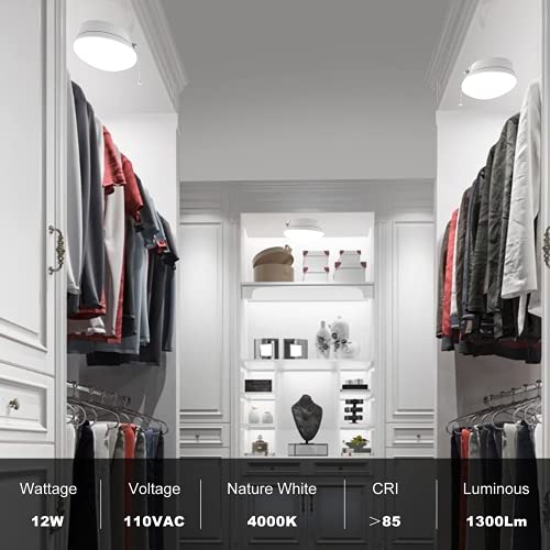 Lightdot 7” Modern LED Ceiling Light with Pull Chain 12W 4000K, 1300lm, 125W E26 Bulb Replacement, Energy Saving Flush Mount Lighting for Closets/Bedroom/Corridor (2 Pack)