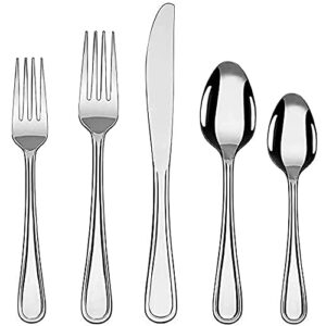 koomade audrey 20-piece silverware set for 4 - stainless steel flatware with dinner forks, salad forks, knives, spoons, and teaspoons - dishwasher safe