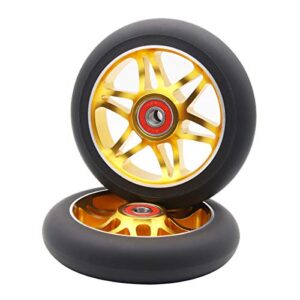 2pcs replacement 110mm pro scooter wheel with abec 9 bearings fit for mgp/razor/lucky pro scooters (gold)