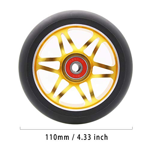 2PCS Replacement 110mm Pro Scooter Wheel with Abec 9 Bearings Fit for MGP/Razor/Lucky Pro Scooters (Gold)