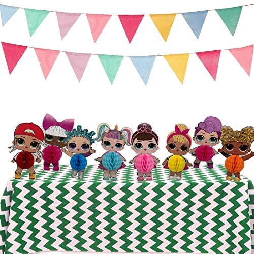 Doll Party Favors, 6pcs Cartoon LOL Honeycomb Centerpieces, Table Topper for Birthday Party Decoration, Double Sided Cake Topper, Party Supplies for Kids, Photo Booth Props