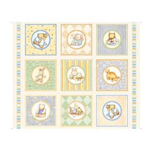 qt fabrics digital lullaby animal patches 36" panel cream, fabric