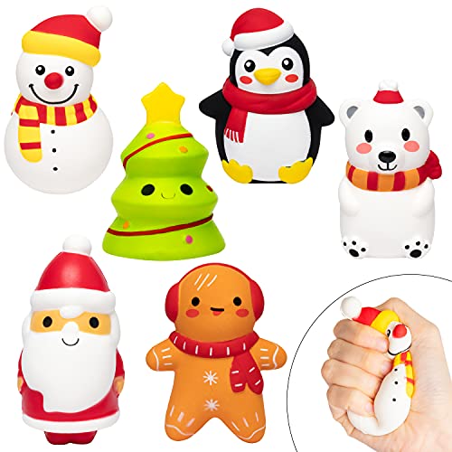 BeYumi 6 Packs Christmas Squeeze Slow Rising Toys, Santa Claus, Christmas Tree, Gingerbread, Snowman, Penguin, White Bear, Soft Scented Squeeze Decompression Stress Relief Toys for Kids Party Favor