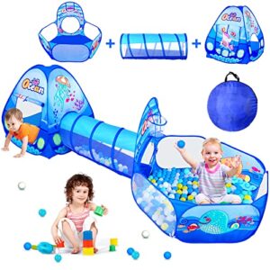 pigpigpen 3 in 1 kids play tent with play tunnel, ball pit, basketball hoop for boys & girls, toddler pop up playhouse toy for baby indoor/outdoor, gift for year old child (3 in 1 kids play tent)