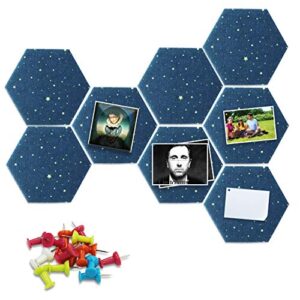 fovasen hexagon felt board tiles self adhesive wall bulletin boards felt memo board notice board felt pin board tiles with push pins for home office classroom wall decal creative decor, star 8 pcs