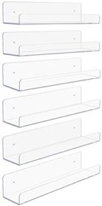sorbus acrylic wall ledge floating shelf rack organizer, invisible display style, for books, figurine, picture frame storage, wall mounted shelves for home, bathroom, nail salon, spa (15 x 4.3 x 3'')