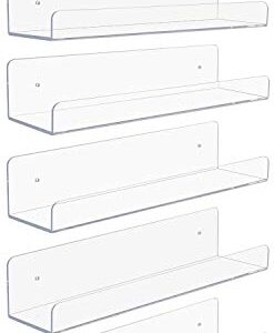 Sorbus Acrylic Wall Ledge Floating Shelf Rack Organizer, Invisible Display Style, for Books, Figurine, Picture Frame Storage, Wall Mounted Shelves for Home, Bathroom, Nail Salon, Spa (15 x 4.3 x 3'')