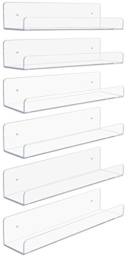 Sorbus Acrylic Wall Ledge Floating Shelf Rack Organizer, Invisible Display Style, for Books, Figurine, Picture Frame Storage, Wall Mounted Shelves for Home, Bathroom, Nail Salon, Spa (15 x 4.3 x 3'')