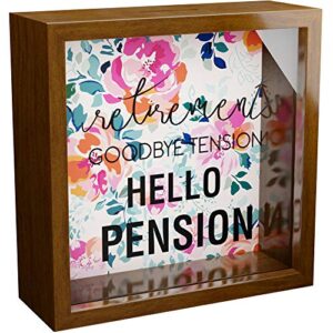 retirement gifts for women 2021 | 6x6x2 shadow box bank with glass front | retirement decor for women | wooden keepsake for wall decor | gift for retired women | goodbye gifts ideas for friend