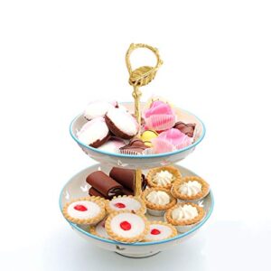 Happy Will 3 Tier 14" Heavy Metal Cake Stand Holder Fruit Plate Stand Fitting Hardware Rod with Stylus (Golden_Leaves)