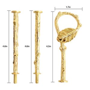 Happy Will 3 Tier 14" Heavy Metal Cake Stand Holder Fruit Plate Stand Fitting Hardware Rod with Stylus (Golden_Leaves)