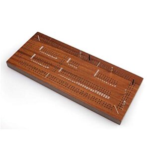 STERLING Games Triple Track Wooden Cribbage 13 Inch Board Game Set with Carrying Bag and Metal Pegs for 3 Players