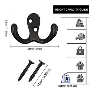 OHAHA 20 Pack Black Double Prone Hooks with 40 Screws. Easy to Install, Stronger & More Durable for Heavy Items, Hanging Scarf, Bag, Towel, Key, Cap, Cup, Hat