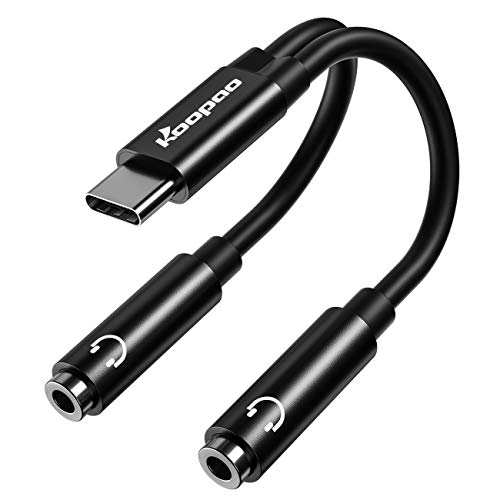 KOOPAO USB C to 3.5mm Aux Audio Headphone Splitter, Type C to Dual 3.5mm Aux Headphone Jack Adapter, Hi-Res 2 Way Audio Sharing Y Cable Cord for Samsung Galaxy S20, iPad, Oneplus 7 pro, 32bit/384khz