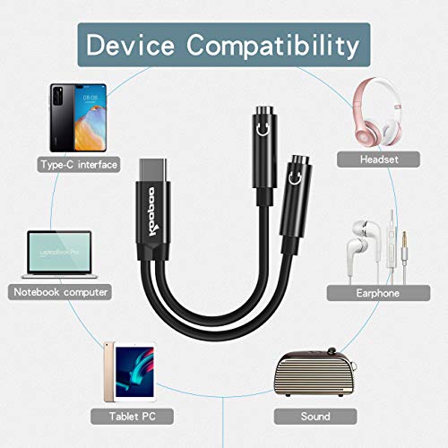 KOOPAO USB C to 3.5mm Aux Audio Headphone Splitter, Type C to Dual 3.5mm Aux Headphone Jack Adapter, Hi-Res 2 Way Audio Sharing Y Cable Cord for Samsung Galaxy S20, iPad, Oneplus 7 pro, 32bit/384khz