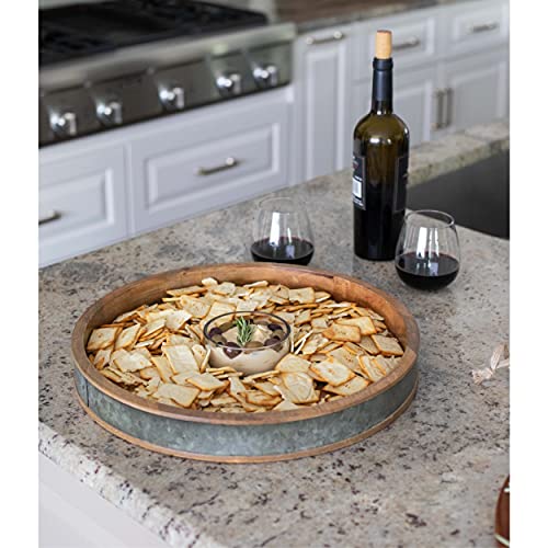 BIRDROCK HOME Wooden and Iron Chip and Dip Serving Tray- Glass Dip Bowl - Salsa Appetizer Serveware - Veggie, Shrimp, Guacamole, Cheese, Chips, or Pita Tray - Party Platter - Extra Large