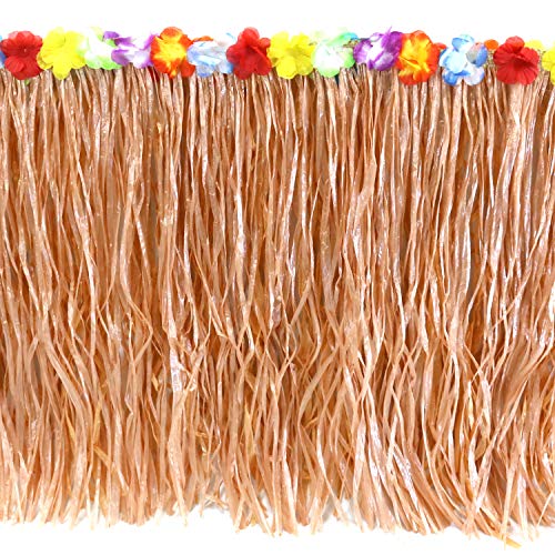 GiftExpress Pack of 2, 9 feet X29 Luau Grass Table Skirt, Hawaiian Luau Libiscus Table Skirt for Hawaiian Party, Luau Party Supplies, Luau Party Decorations, Moana Birthday Party (Natural Hay Grass)