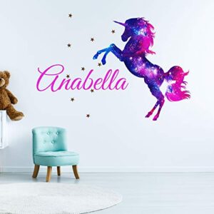 girl's galaxy unicorn custom name personalized children's nursery wall decal decor wall sticker (medium)