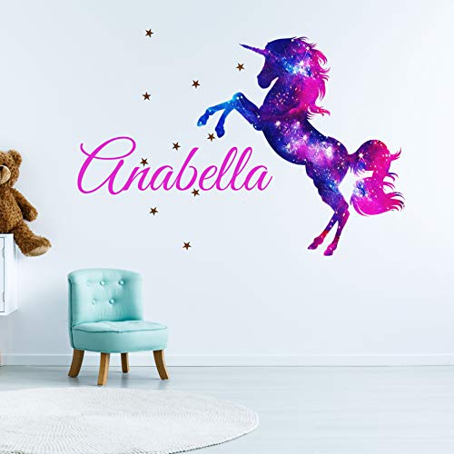 Girl's Galaxy Unicorn Custom Name Personalized Children's Nursery Wall Decal Decor Wall Sticker (Medium)