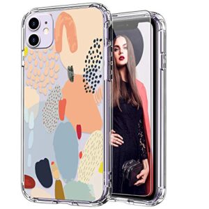 icedio iphone 11 case with screen protector,clear with multi-colored painting patterns for girls women,shockproof slim fit tpu cover protective phone case for apple iphone 11 6.1 inch
