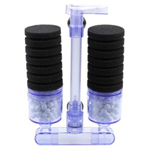 AQUANEAT Double Bio Sponge Filter, Quiet Aquarium Filter with Ceramic Media Balls, Airline Tubing and Valves Air Pump Driven, for Betta Fry Shrimp Tank (Small Up to 20 Gal)