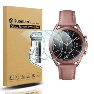 suoman 4-pack for samsung galaxy watch 3 41mm screen protector tempered glass for galaxy watch 3 41mm [2.5d 9h hardness] [anti-scratch] [perfectly fit]