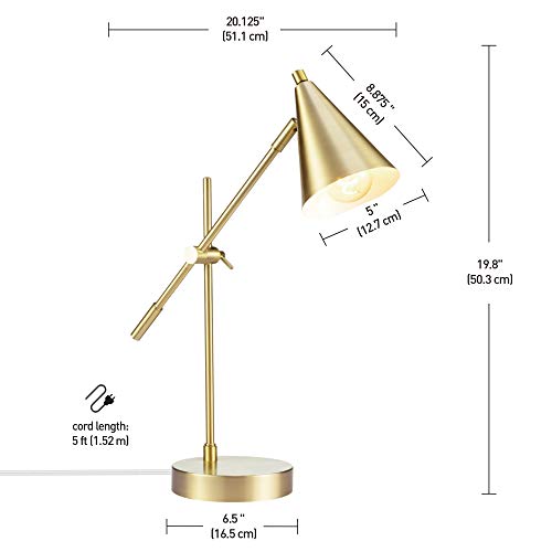 Globe Electric 52887 18" Desk Lamp, Matte Brass, Adjustable Height, Balance Arm, Rotary Switch on Shade, Home Décor, Desk Lamps for Home Office, Home Office Accessories, Adjustable Lamp, Modern