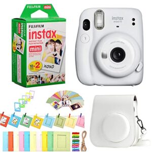 fujifilm instax mini 11 instant camera + fuji instax film 20 shots + protective case + frames design kit (ice white)